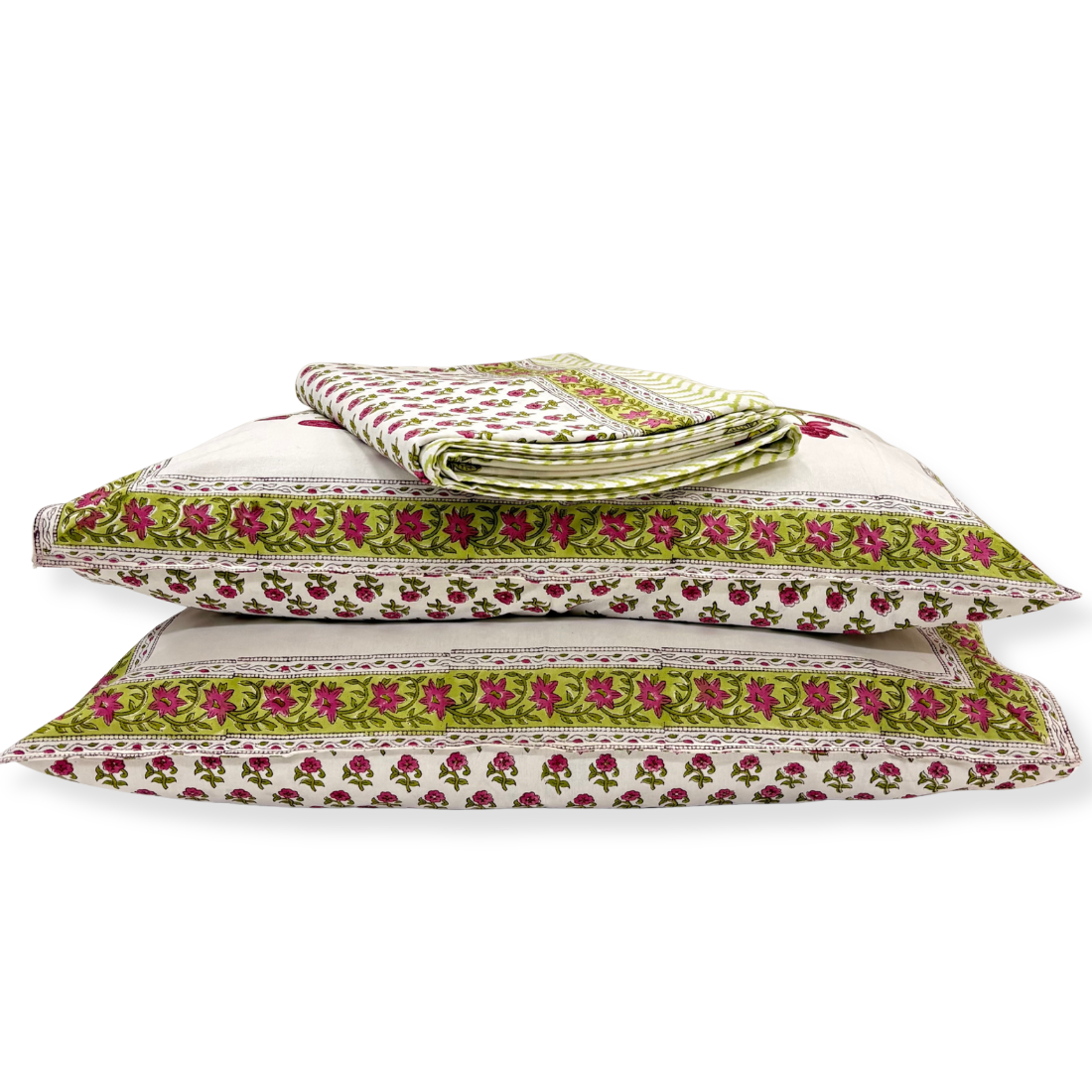 Set of floral-patterned pillows on a white background