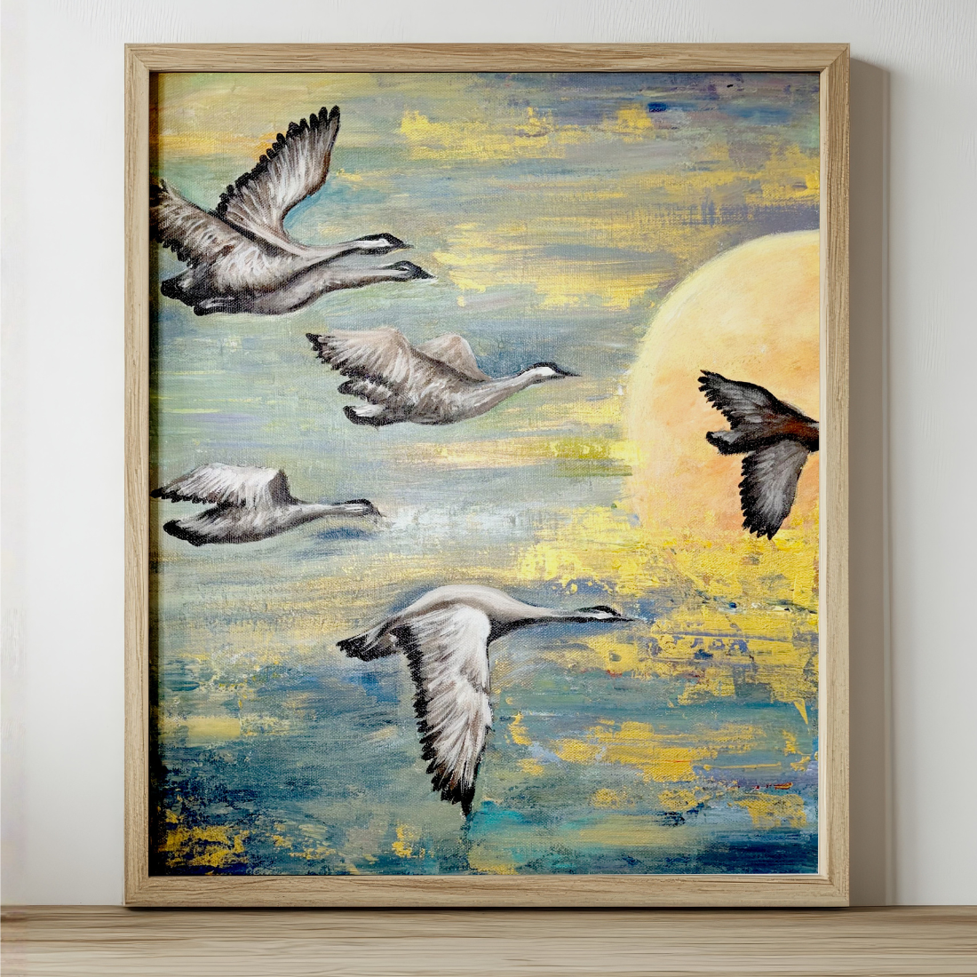 Sandhill Sunset Birds Acrylic Painting in Canvas for Home | Hand-Painted Canvas Wall Art