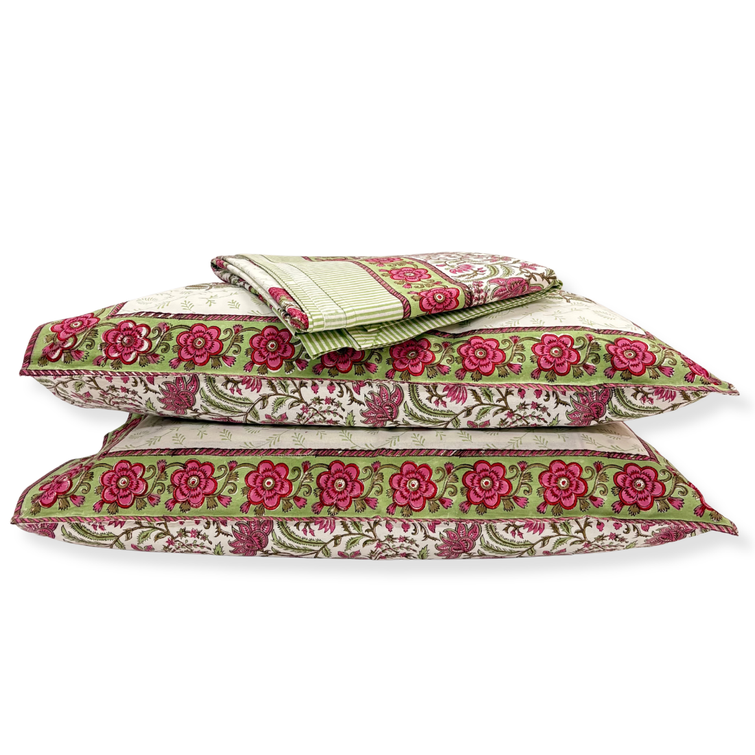 Set of floral patterned pillows on a white background