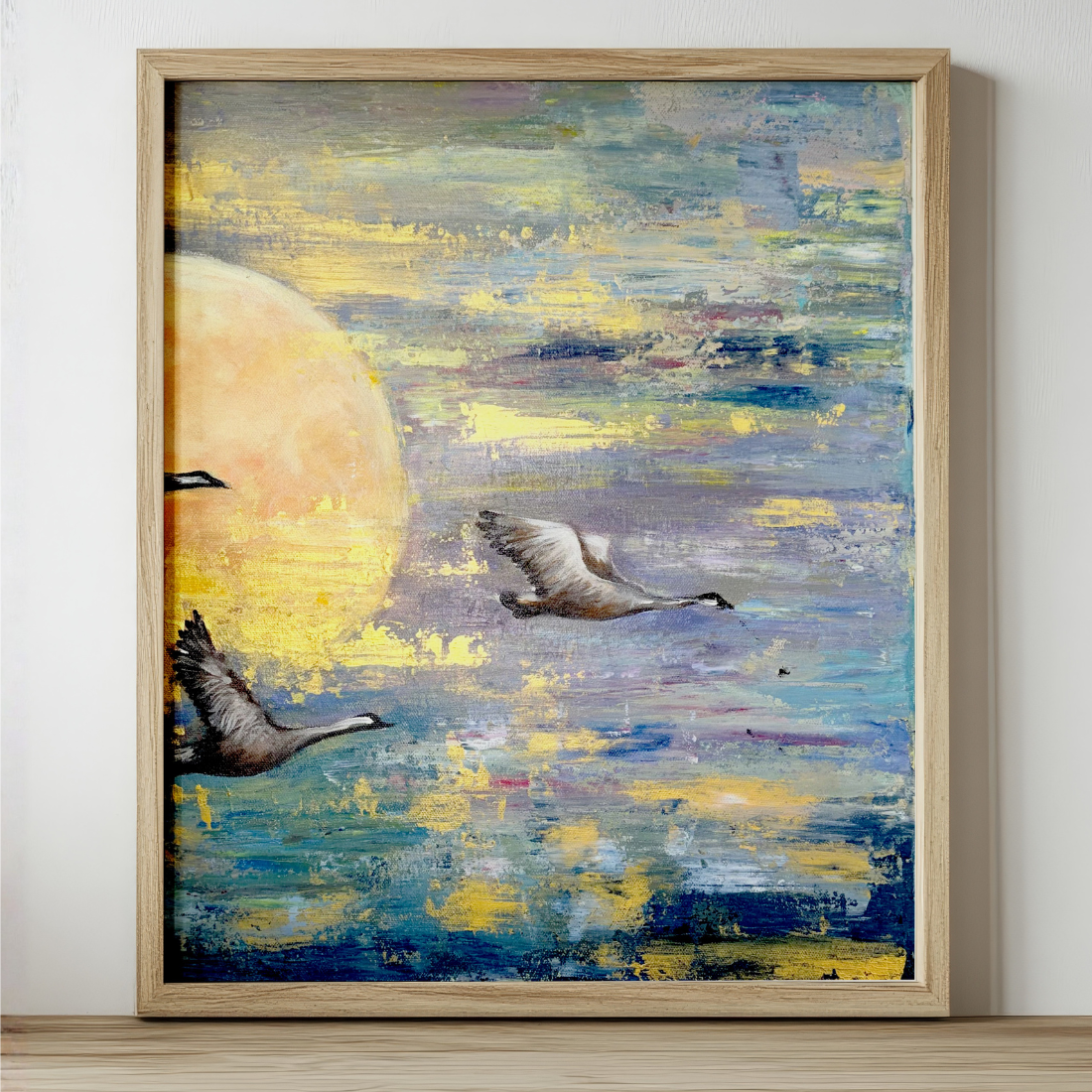 Sandhill Sunset Birds Acrylic Painting in Canvas for Home | Hand-Painted Canvas Wall Art