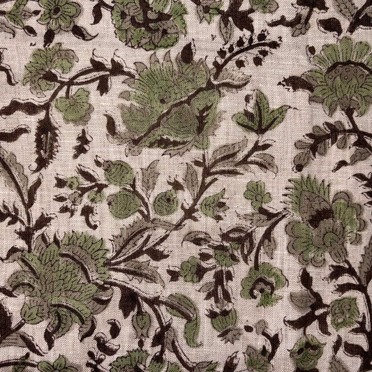 Basanti Block Print Linen Fabric