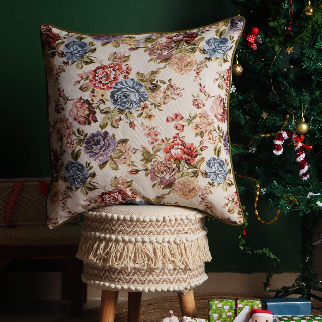 Winter Floral Pillow Cover | Tapestry Floral Pillow | Decorative Throw Cushion