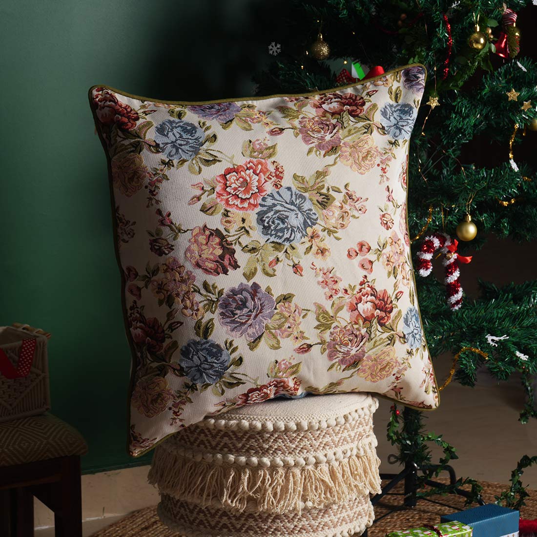 Winter Floral Pillow Cover | Tapestry Floral Pillow | Decorative Throw Cushion