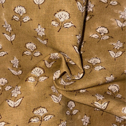 Brown fabric with white floral pattern