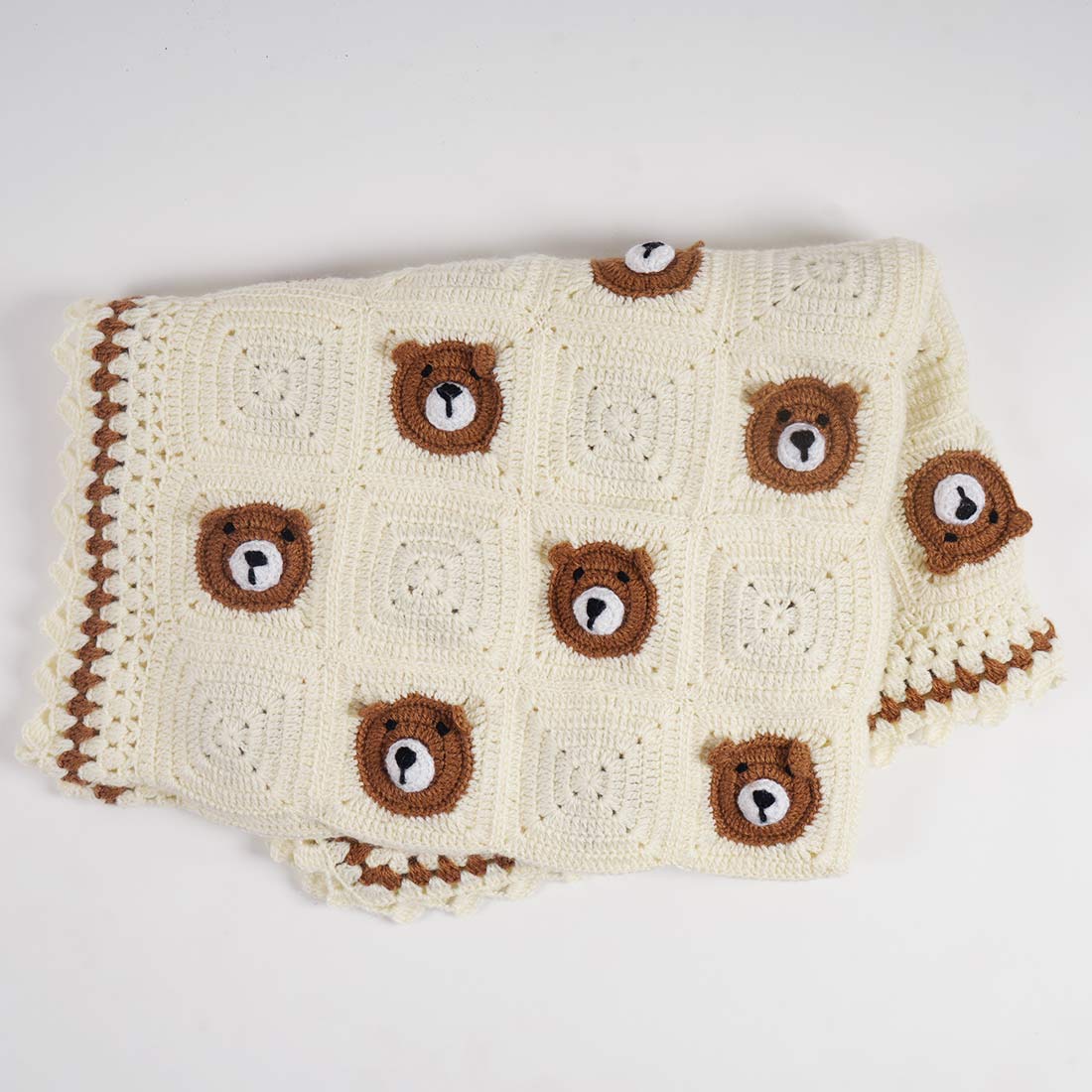 Crochet Bear Face Baby Blanket