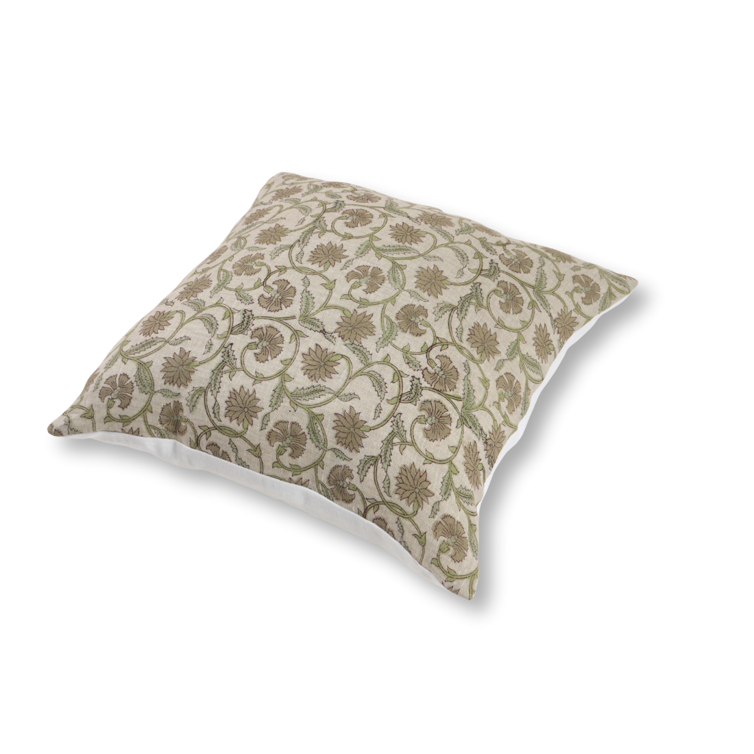 Decorative pillow with floral pattern on a white background