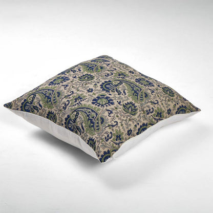Decorative pillow with paisley pattern on a white background