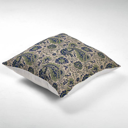 Decorative pillow with paisley pattern on a white background