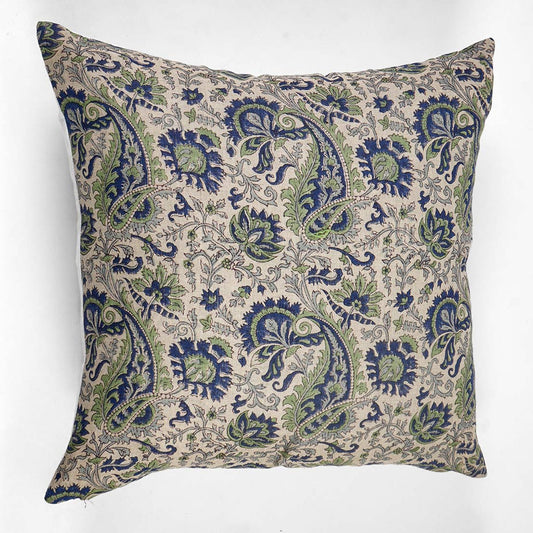 Decorative pillow with paisley pattern on a white background