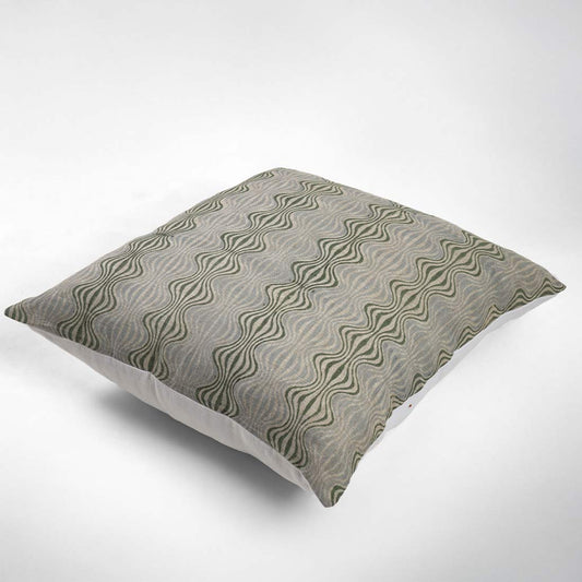Gray pillow with wavy pattern on a white background