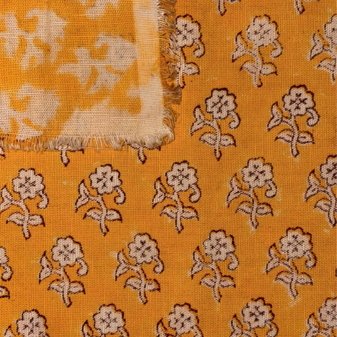 Close-up of Yellow fabric with floral patterns