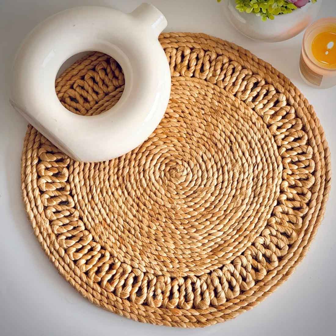 RusticBloom – Handwoven Round Jute Placemat