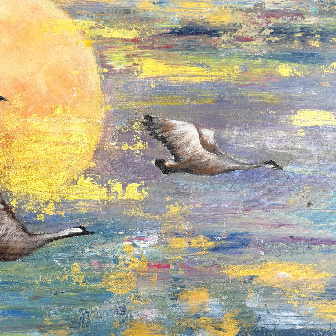 Sandhill Sunset Birds Acrylic Painting in Canvas for Home | Hand-Painted Canvas Wall Art