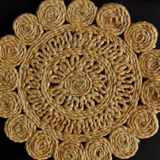 Rosette Bloom Jute Coaster – 6" Handwoven Floral Elegance