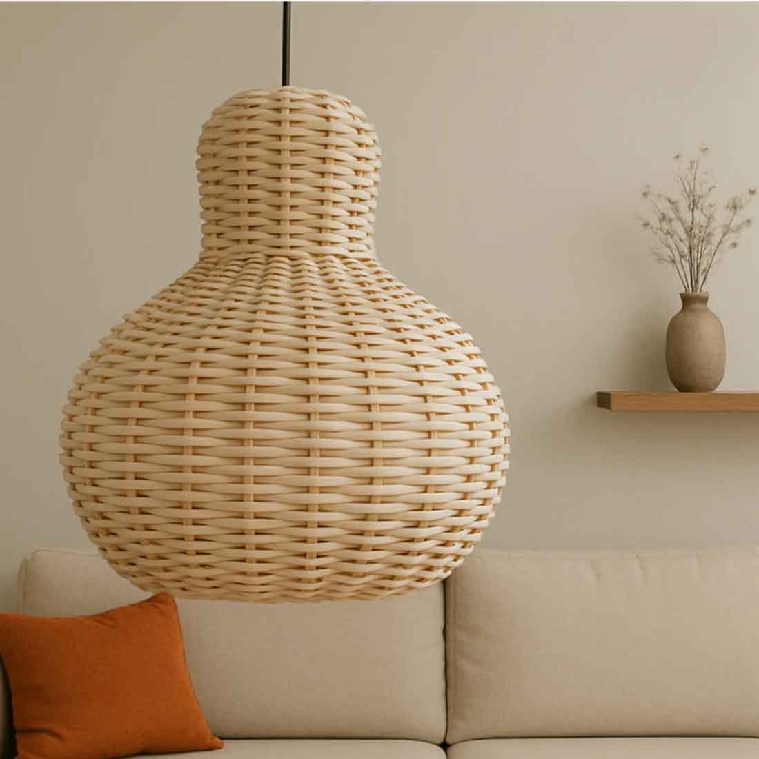 Cane Pear Lampshade with Iron Frame