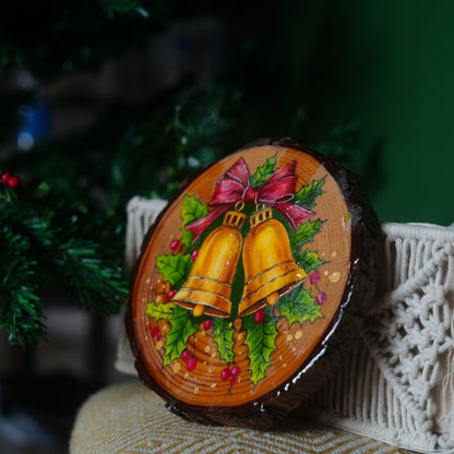 Hand Painted Wooden Christmas Bell Wall Decor