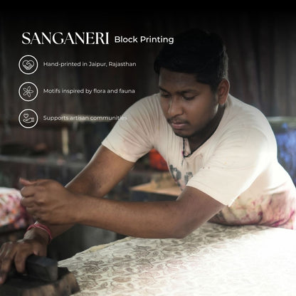 Man working with Sanganeri block printing techniques in Jaipur, Rajasthan.