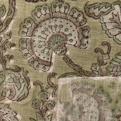 Close-up of intricate floral pattern on fabric with a neutral background