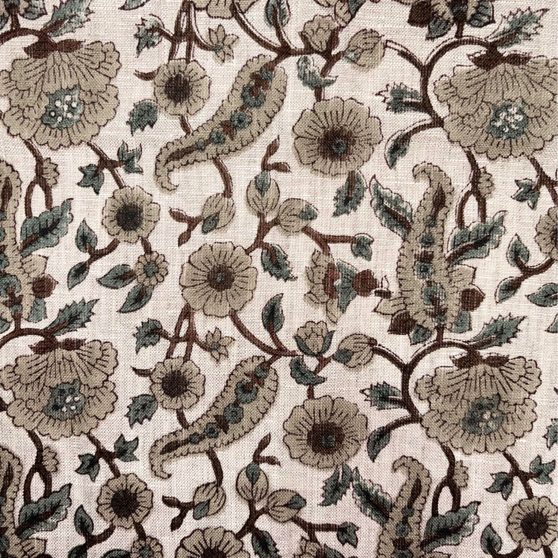 Close-up of floral and paisley pattern on fabric