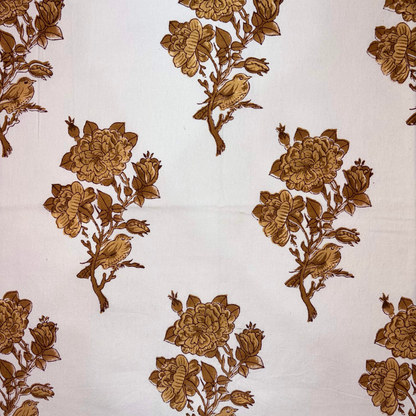 Brown floral and bird pattern on a white background