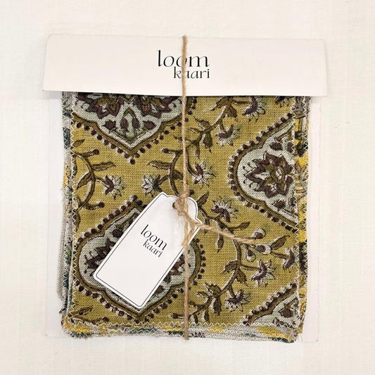 Vasundhara Swatch Set / Organic Yellow Palette Hand Block Linen Samples