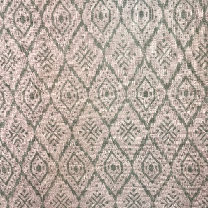 Hivra Linen 58" Block-Printed Geometric Upholstery Fabric