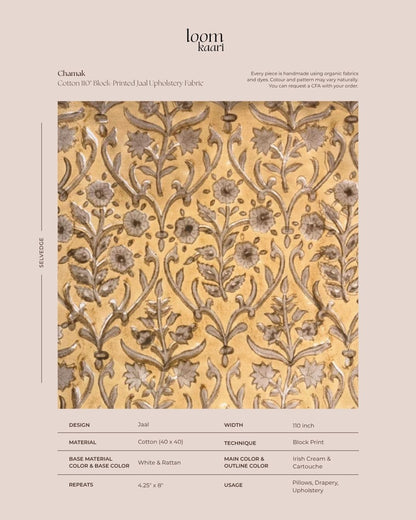 Chamak Cotton 110" Block-Printed Jaal Upholstery Fabric