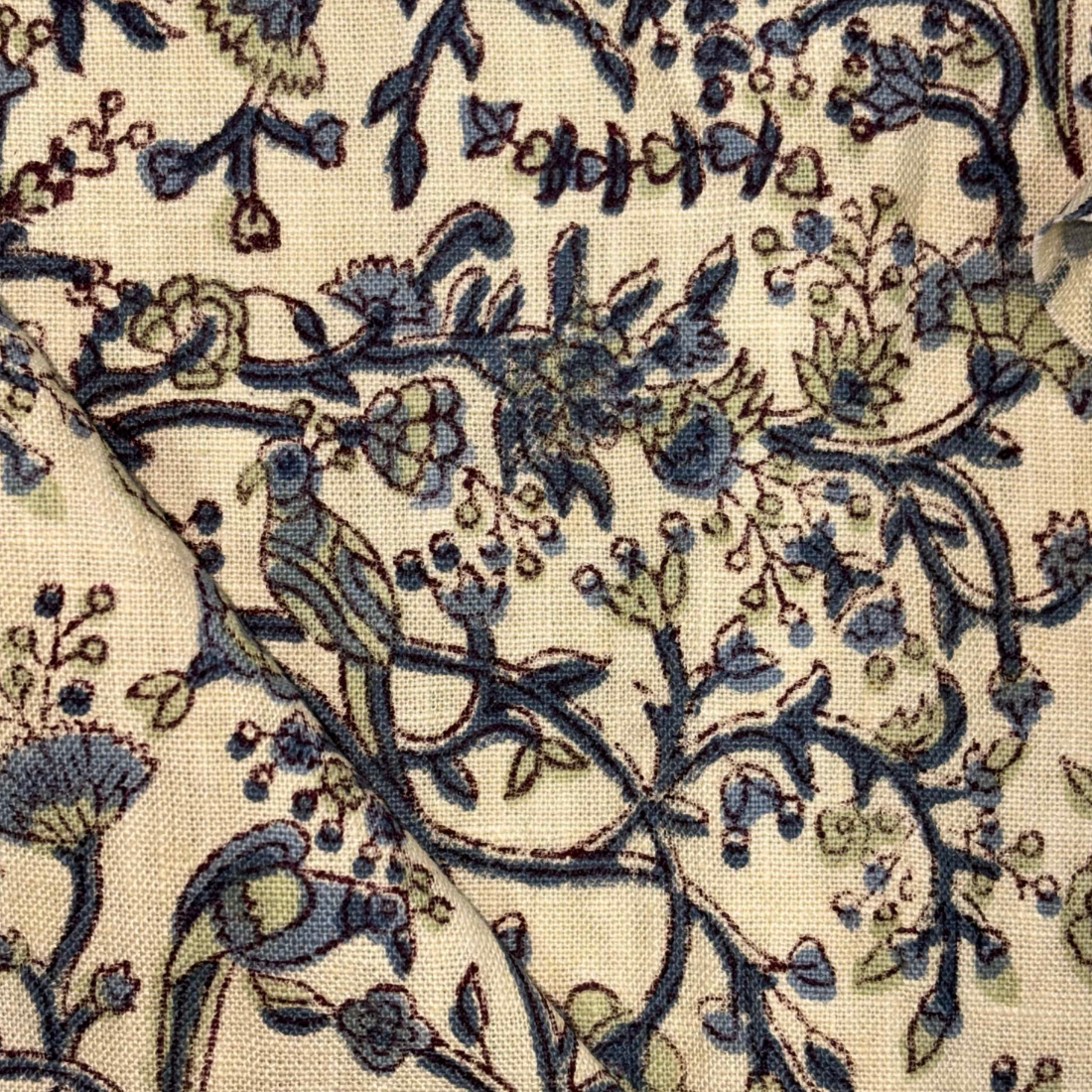 Close-up of floral and vine pattern on fabric