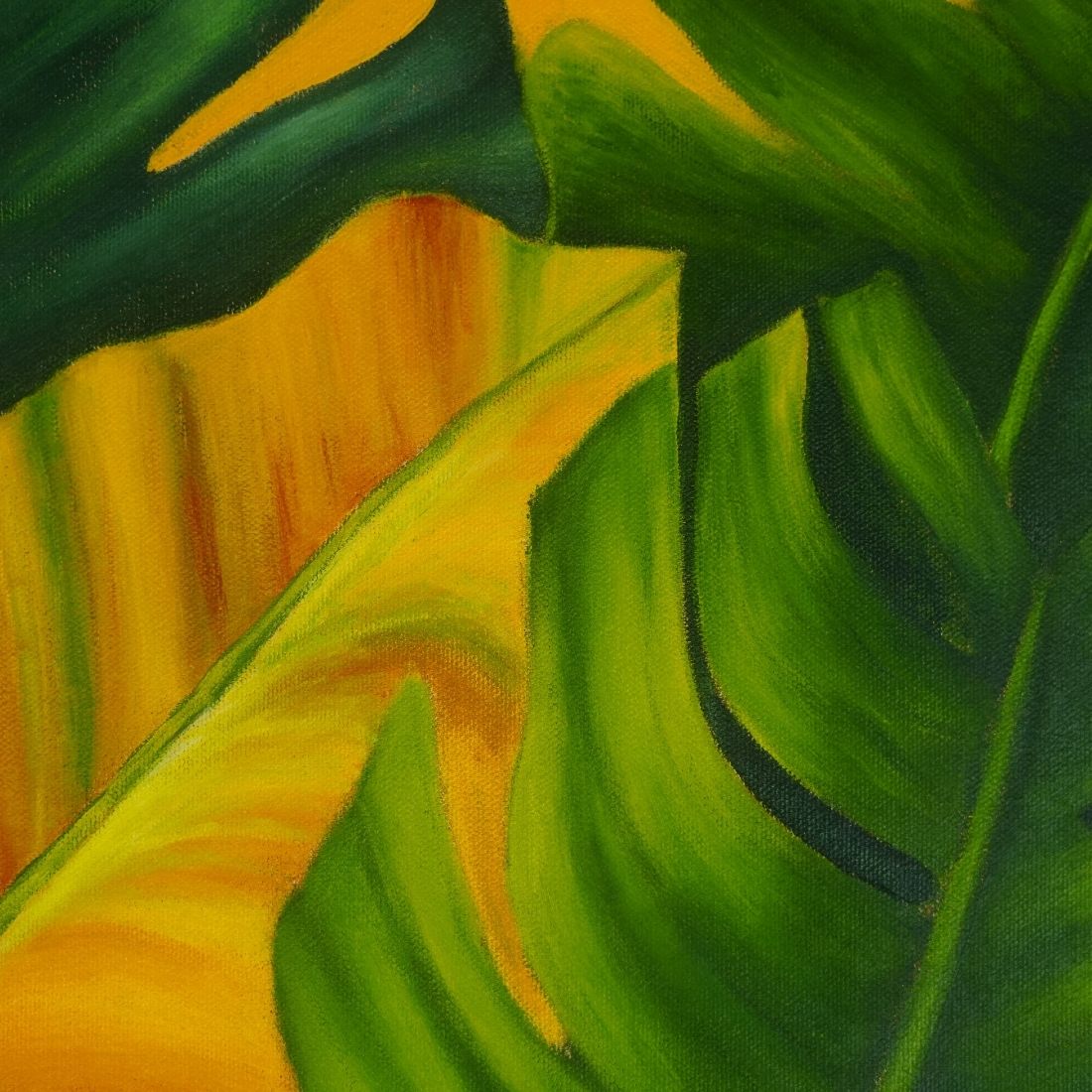 Hand Painted Banana Leaf Canvas Wall Art