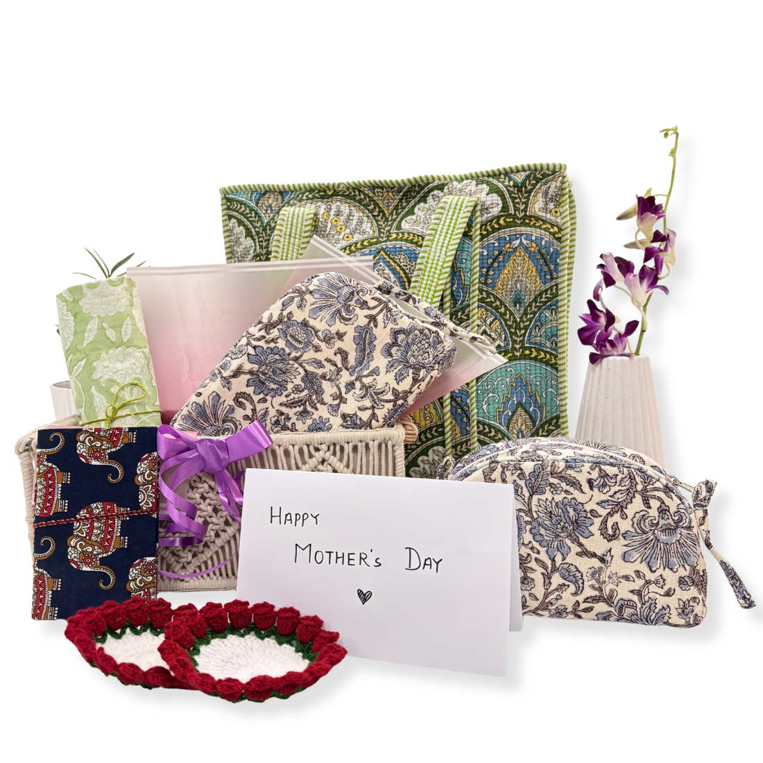 Collection of floral patterns pouches and fabric, tote bag and journal