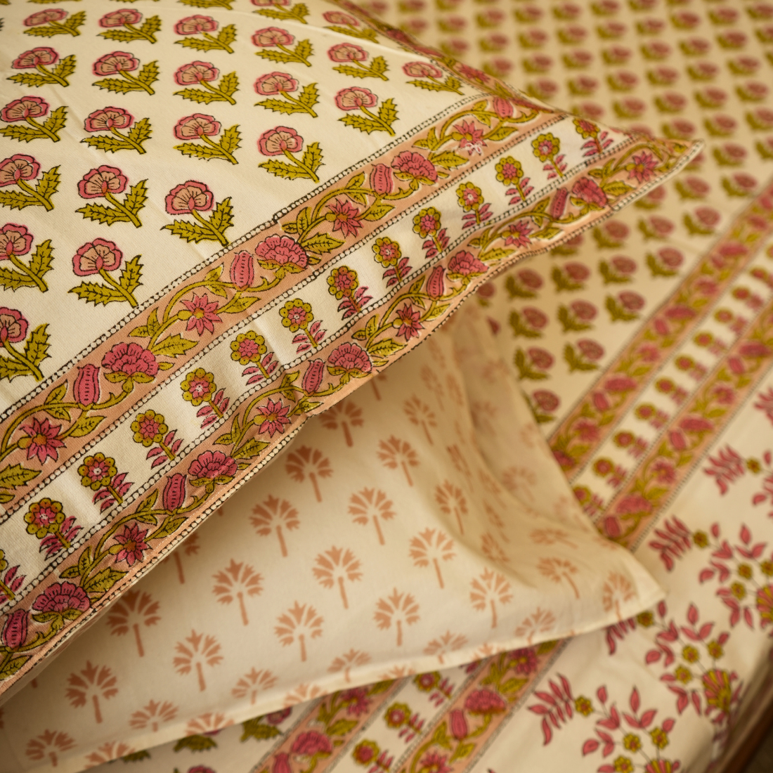 Floral patterned fabric with pink and green colors