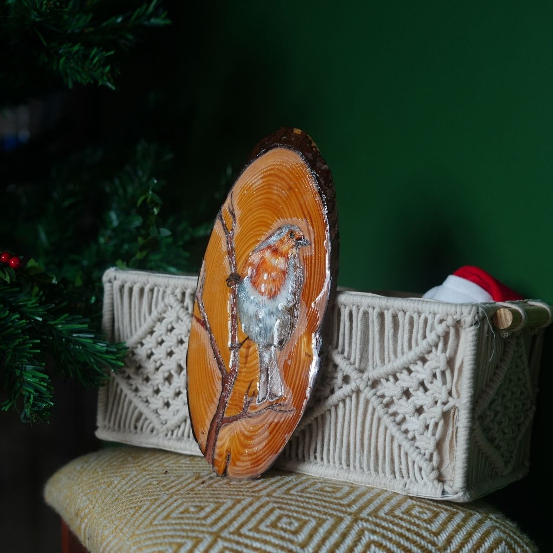 Hand Painted Wooden Christmas Bird Wall Decor