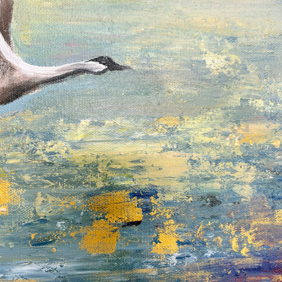 Sandhill Sunset Birds Acrylic Painting in Canvas for Home | Hand-Painted Canvas Wall Art