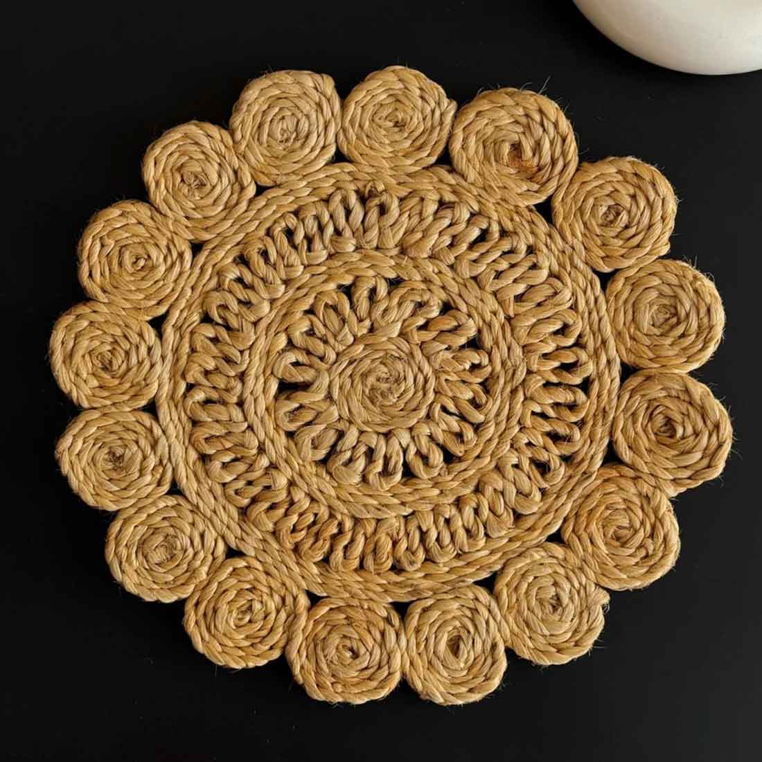 Rosette Bloom Jute Coaster – 6" Handwoven Floral Elegance