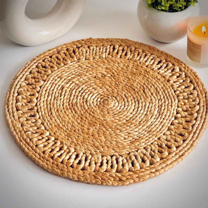 RusticBloom – Handwoven Round Jute Placemat