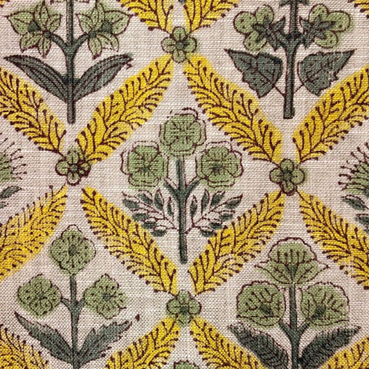 Noori Block Printed Linen Fabric | Upholstery & Home Décor Fabric