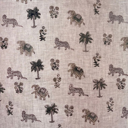 Pattern of animals and plants on a textured fabric background