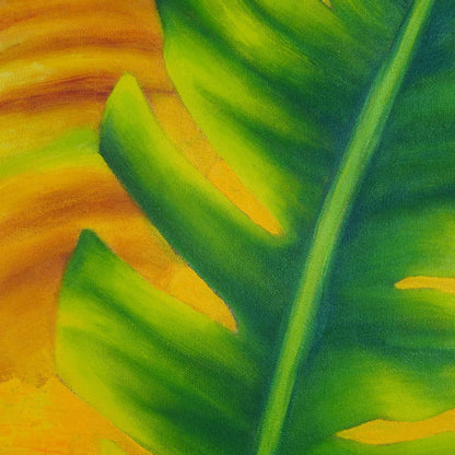 Hand Painted Banana Leaf Canvas Wall Art