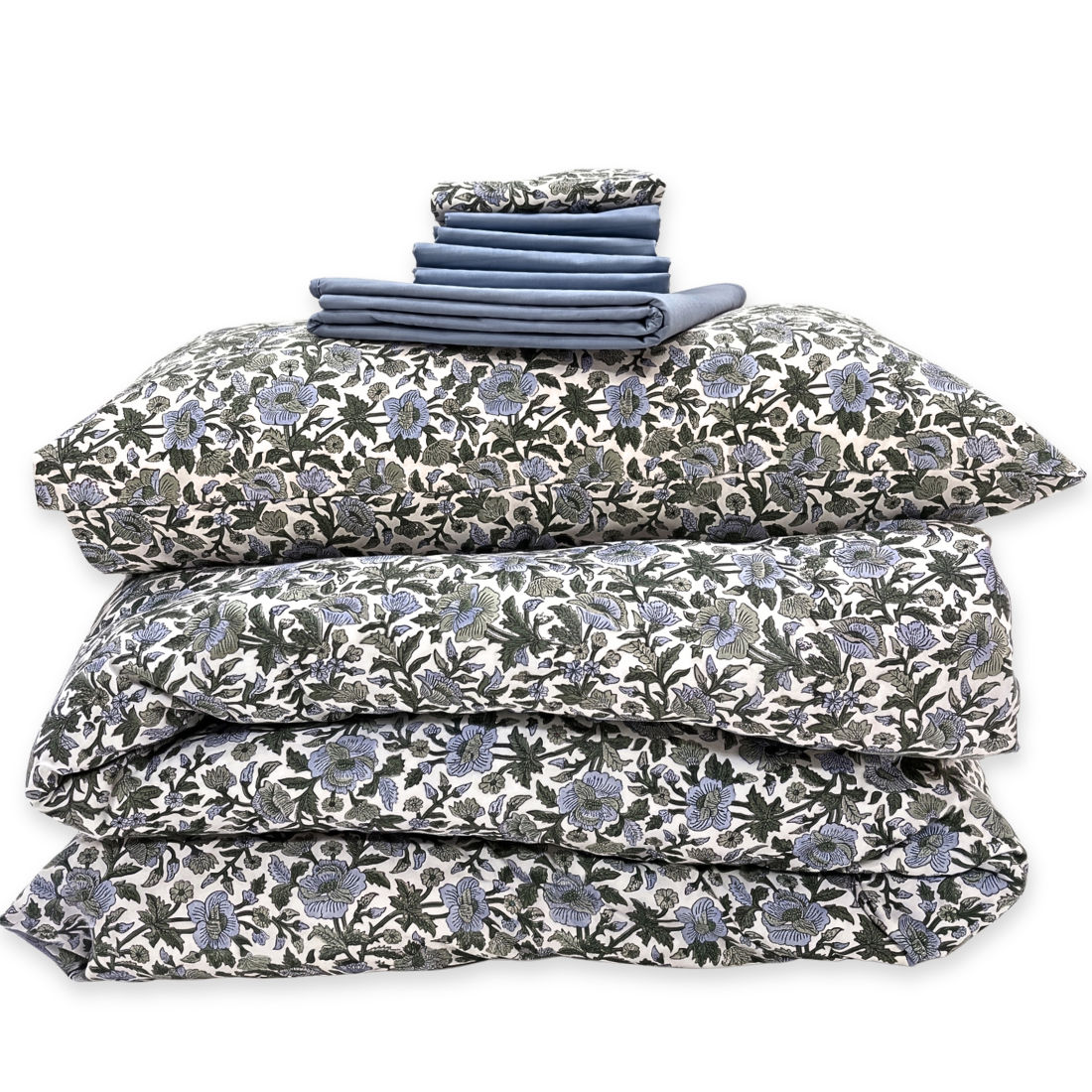 Floral patterned bedding set on a white background
