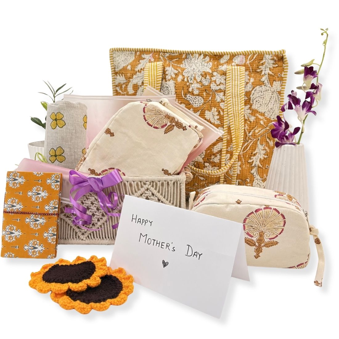 Collection of floral patterns pouches and fabric, tote bag and journal