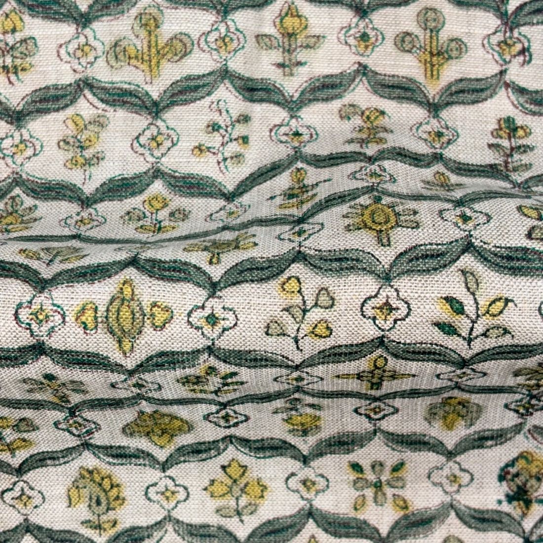 Chaya Block Printed Linen Fabric | Upholstery & Home Décor Fabric