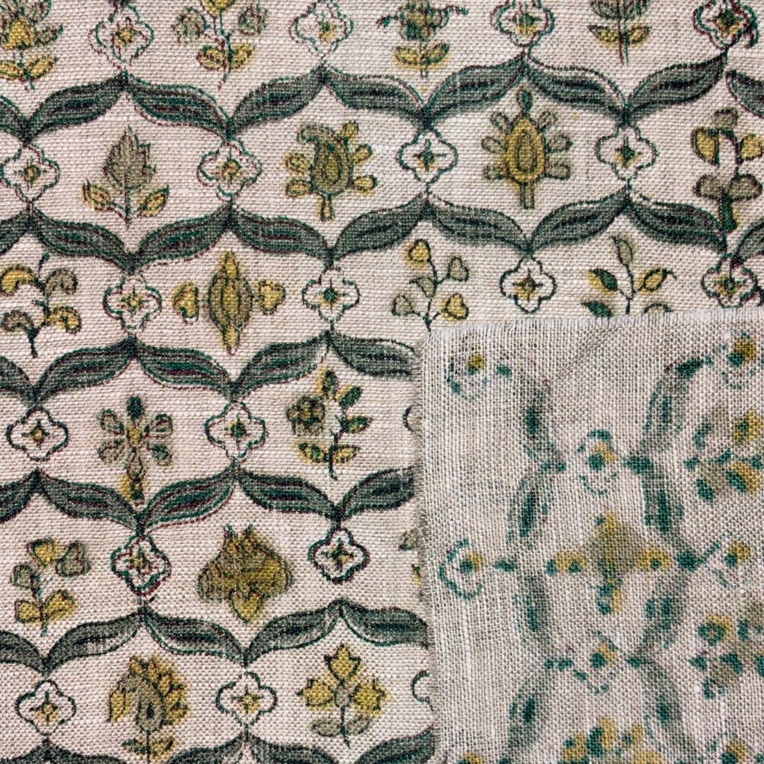 Chaya Block Printed Linen Fabric | Upholstery & Home Décor Fabric