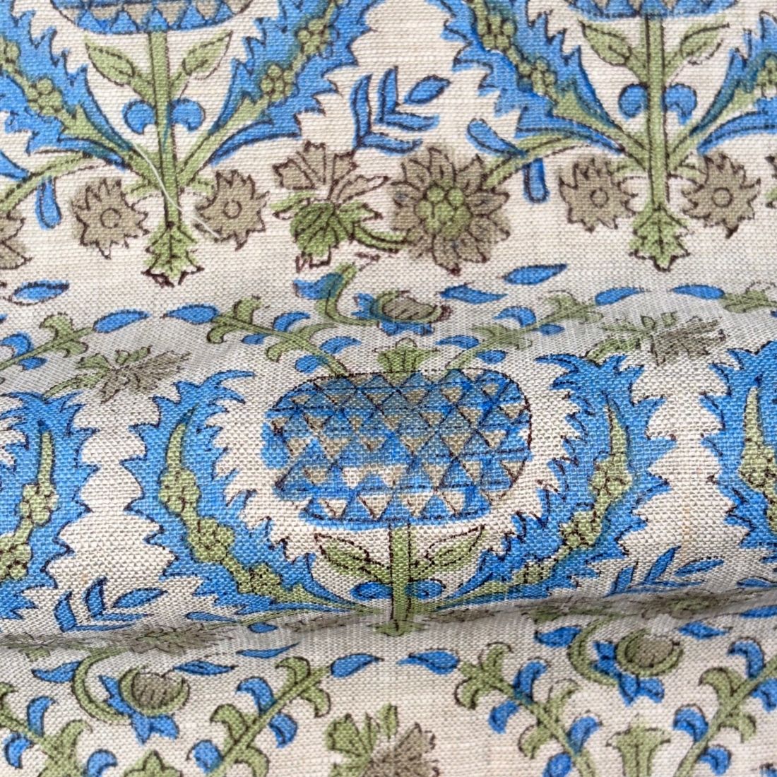 Ittam Block Printed Linen Fabric | Upholstery & Home Décor Fabric