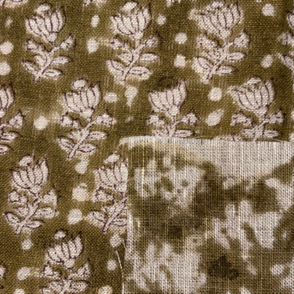 Textile swatch with floral pattern on a brown background