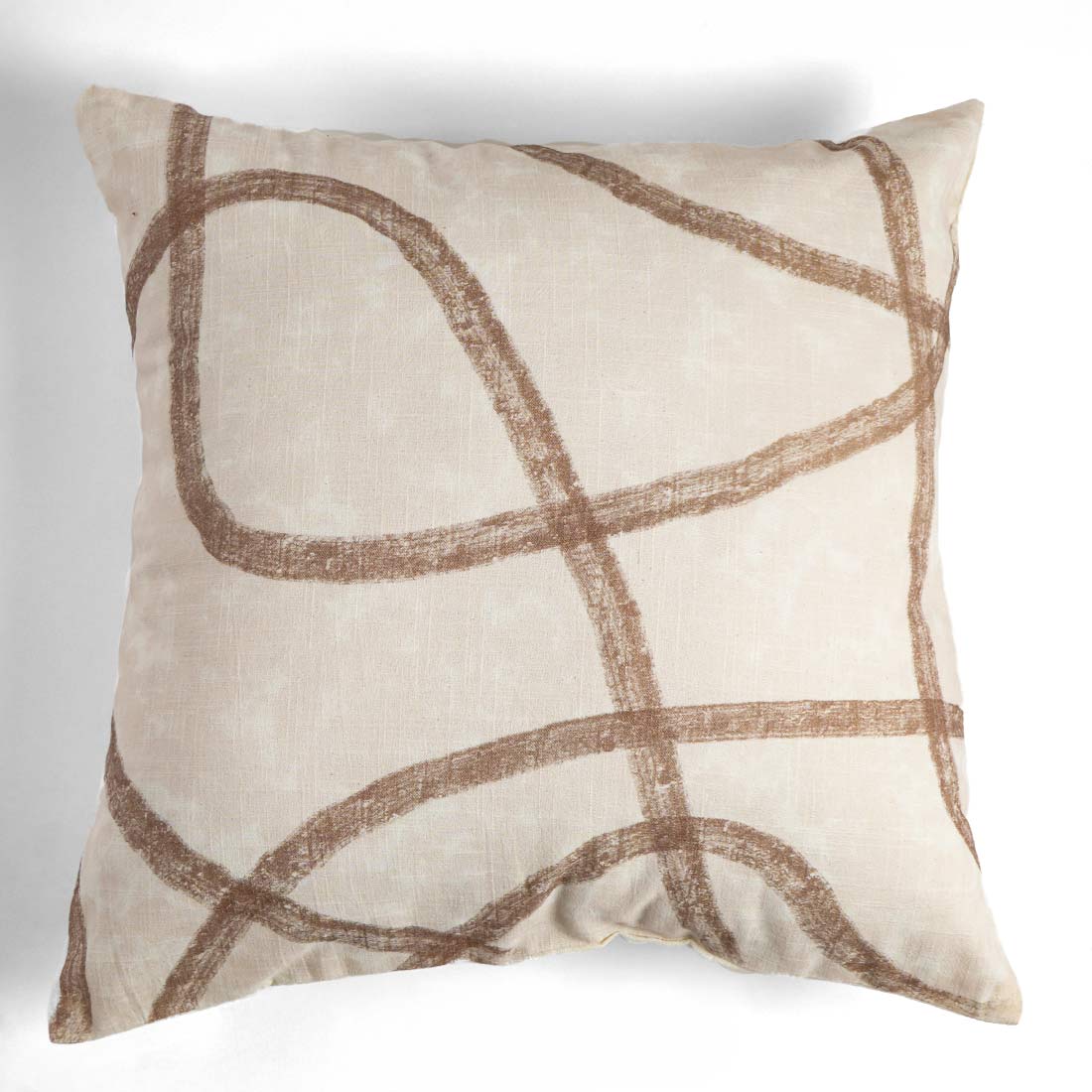 Decorative pillow with brown abstract pattern on a white background