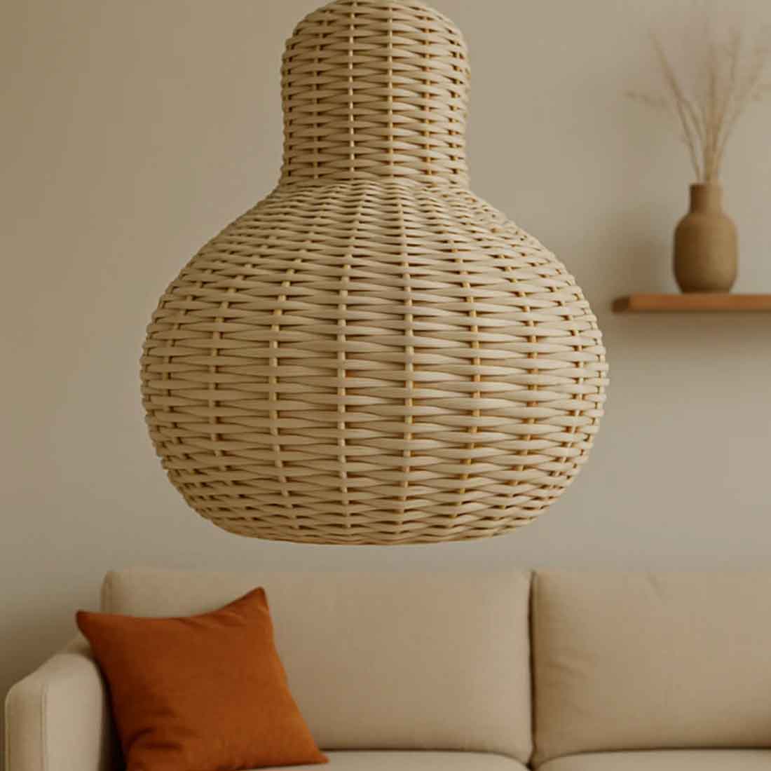 Cane Pear Lampshade with Iron Frame