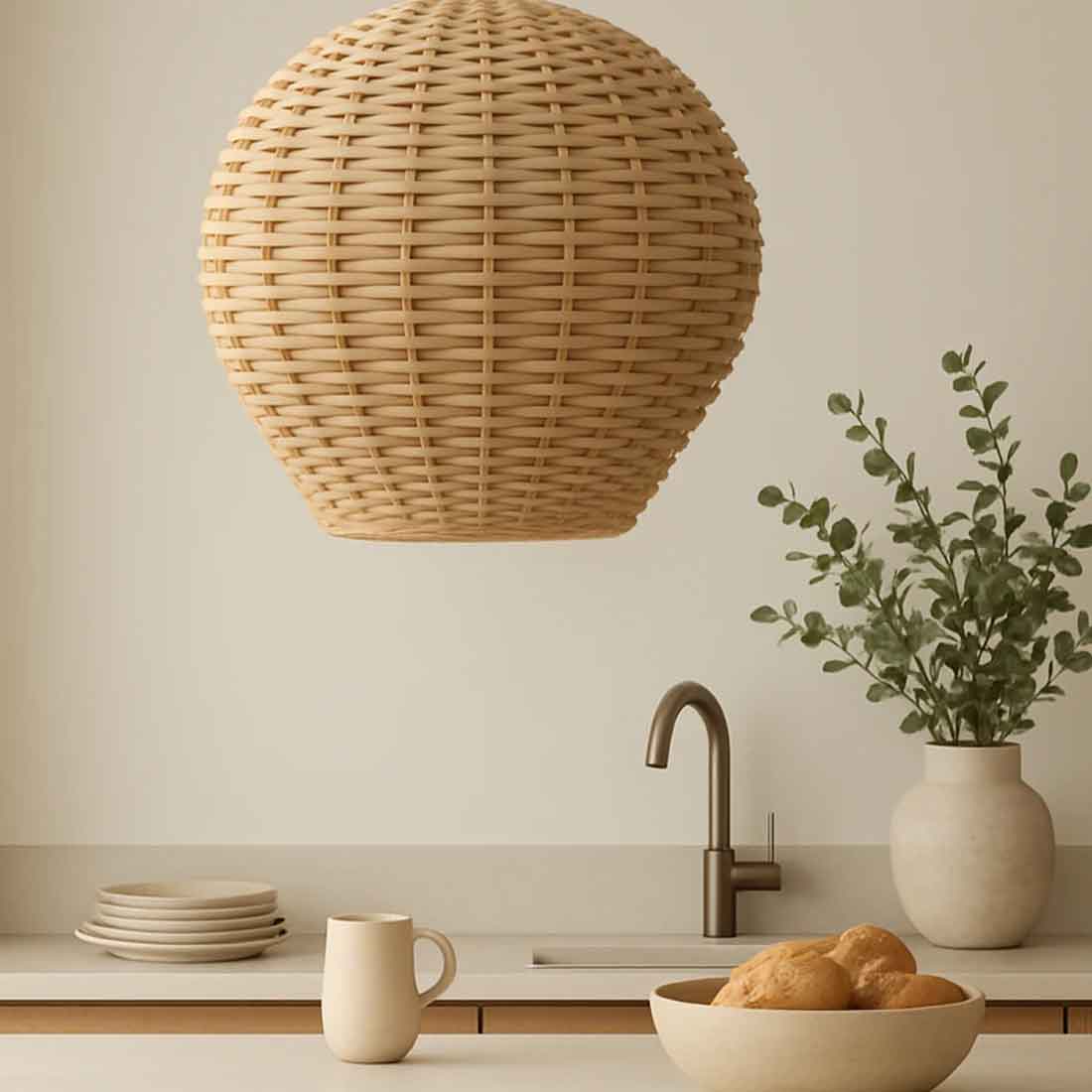 Cane Balloon Lampshade with Iron Frame
