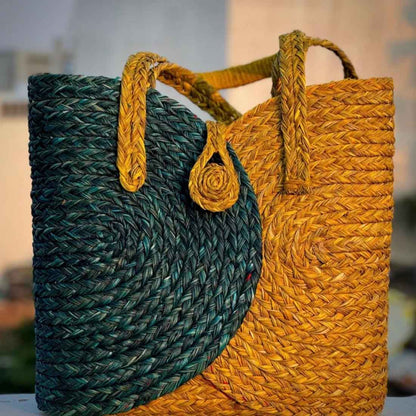 Aakriti Sabai Bag - Dual-Tone Spiral Weave Tote