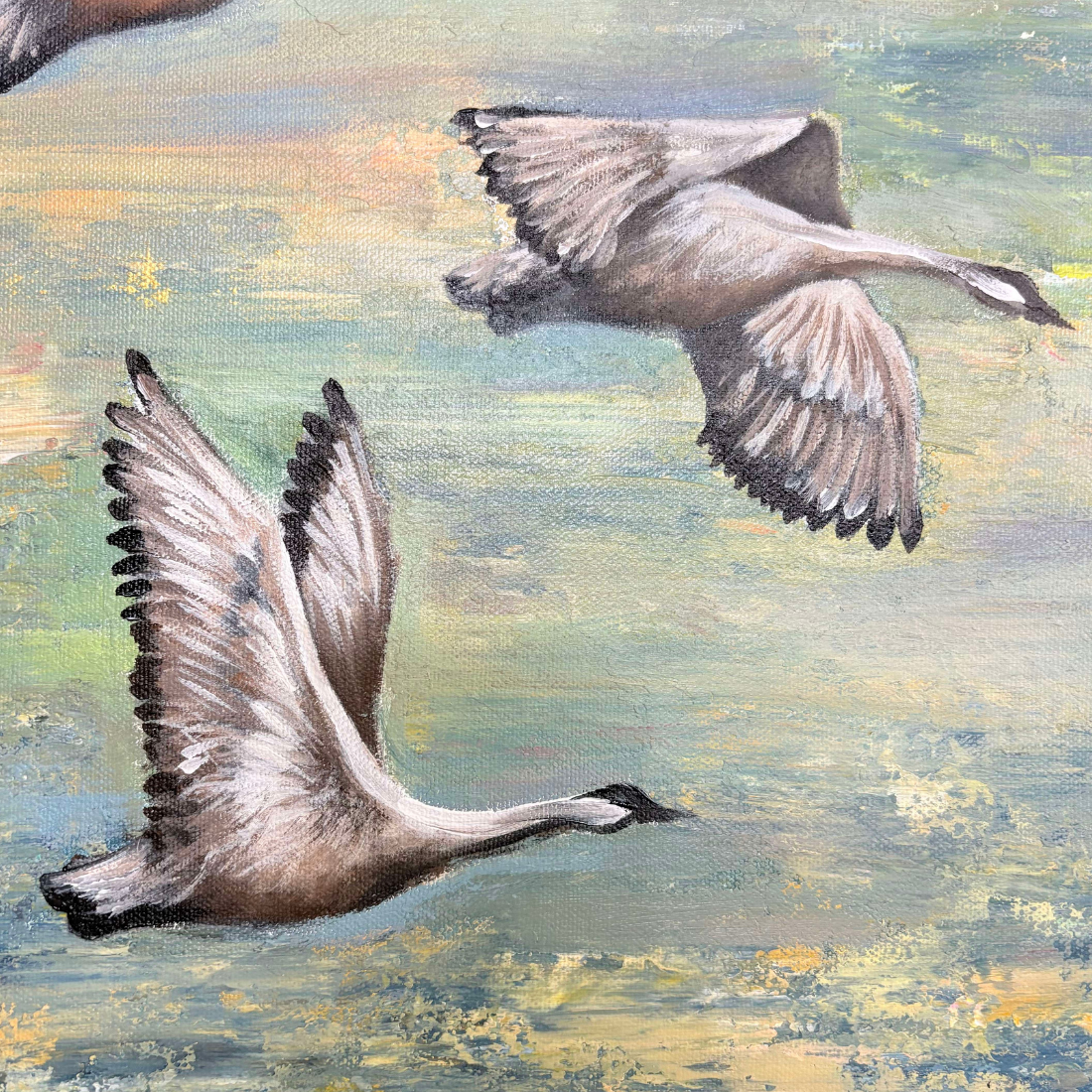 Sandhill Sunset Birds Acrylic Painting in Canvas for Home | Hand-Painted Canvas Wall Art