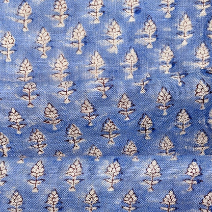 Blue fabric with white floral pattern